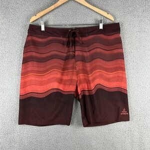 Prana Breathe Sediment Board Shorts Mens 38 Burgundy Red Striped 10" Inseam